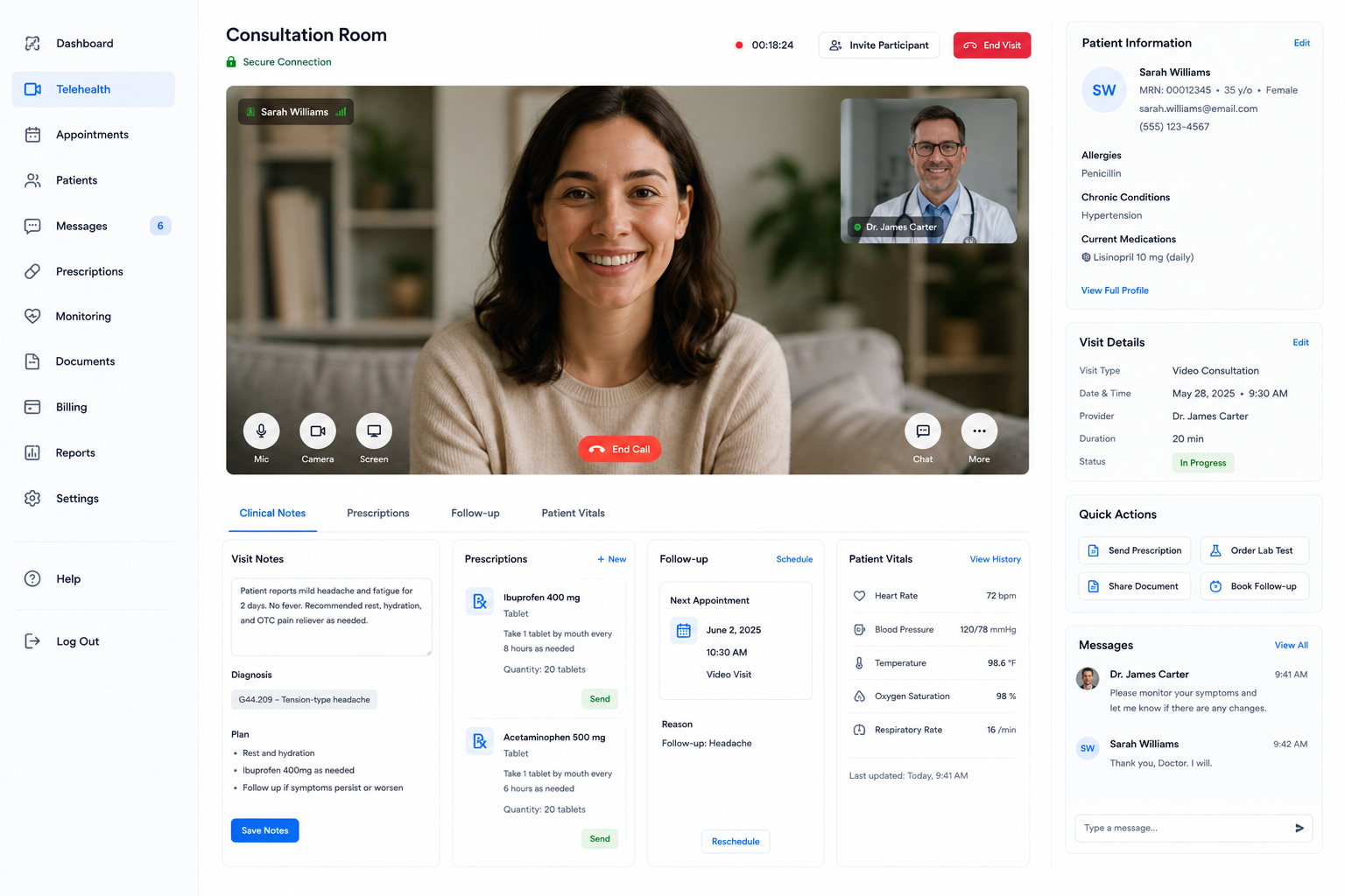 Telehealth and Remote Care Platform Interface