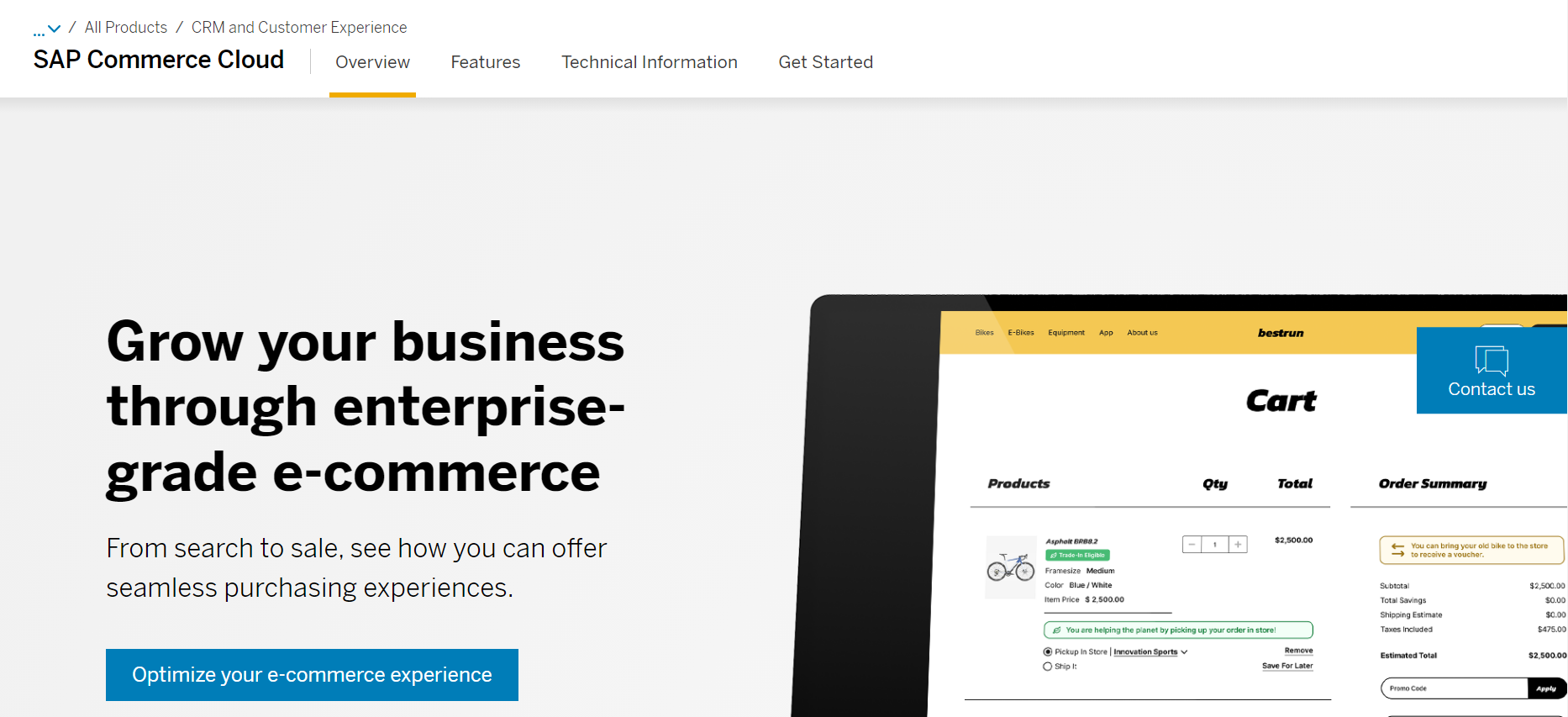 SAP Commerce Cloud main page