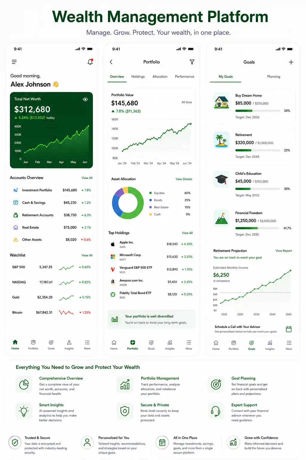 Wealth management platform interface and brief overview Emerline