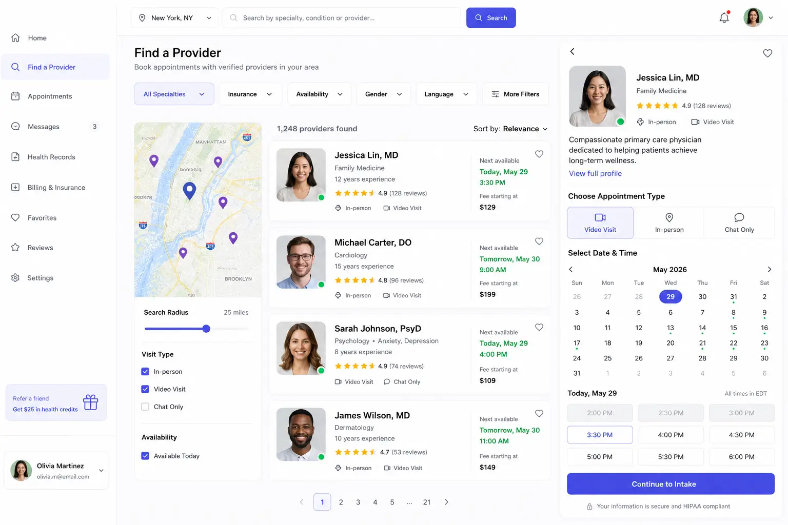 Provider and Telehealth Marketplace Interface Emerline