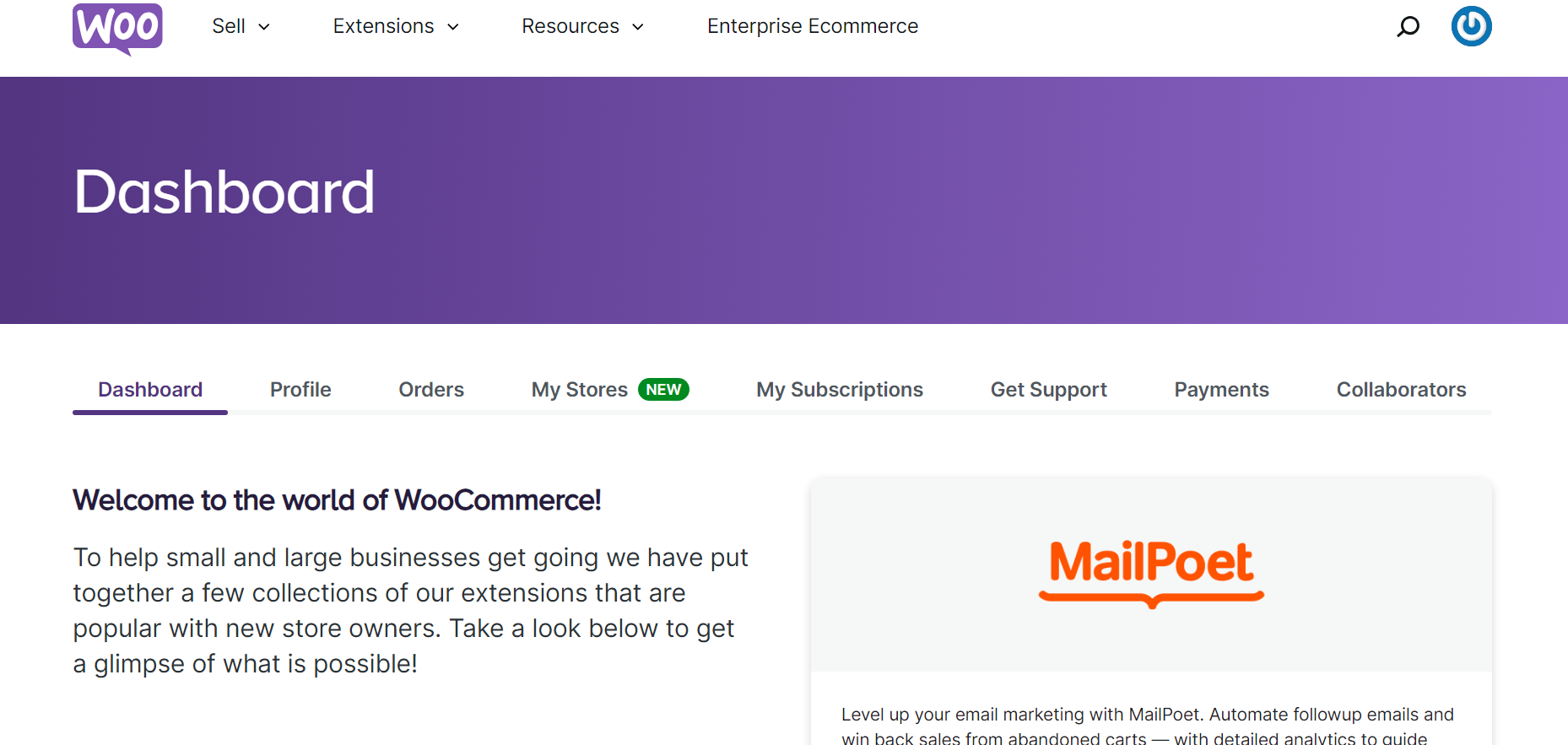 WooCommerce main page