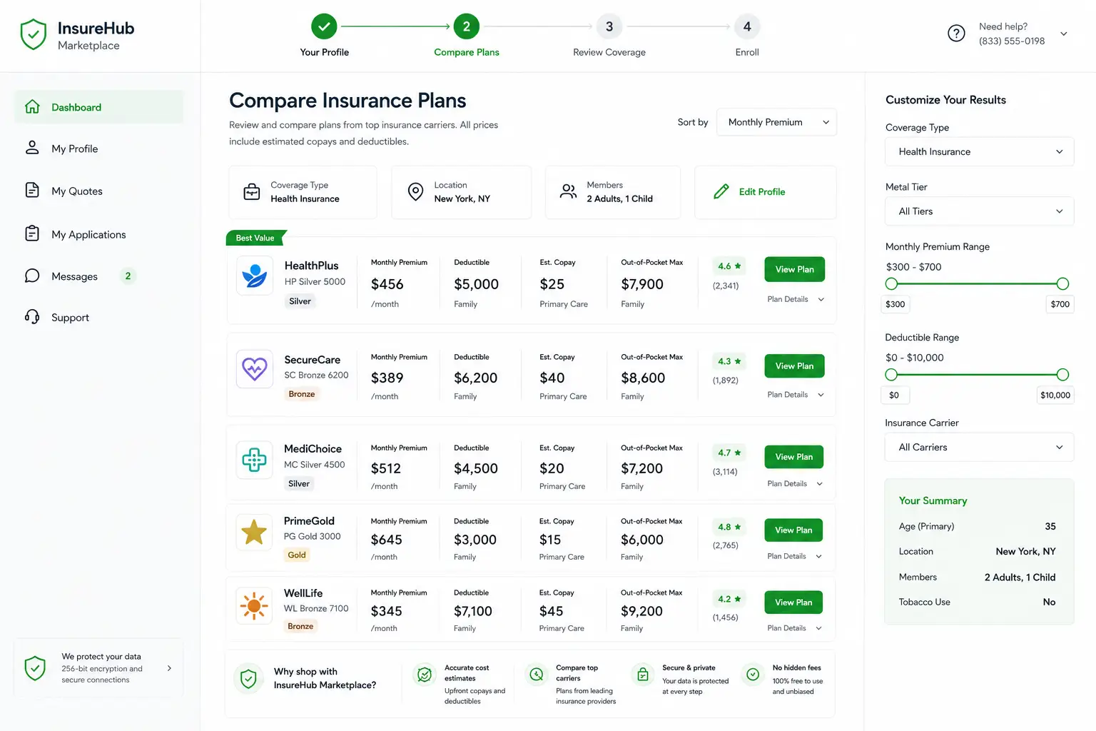 Insurance Marketplace Platform Interface Emerline