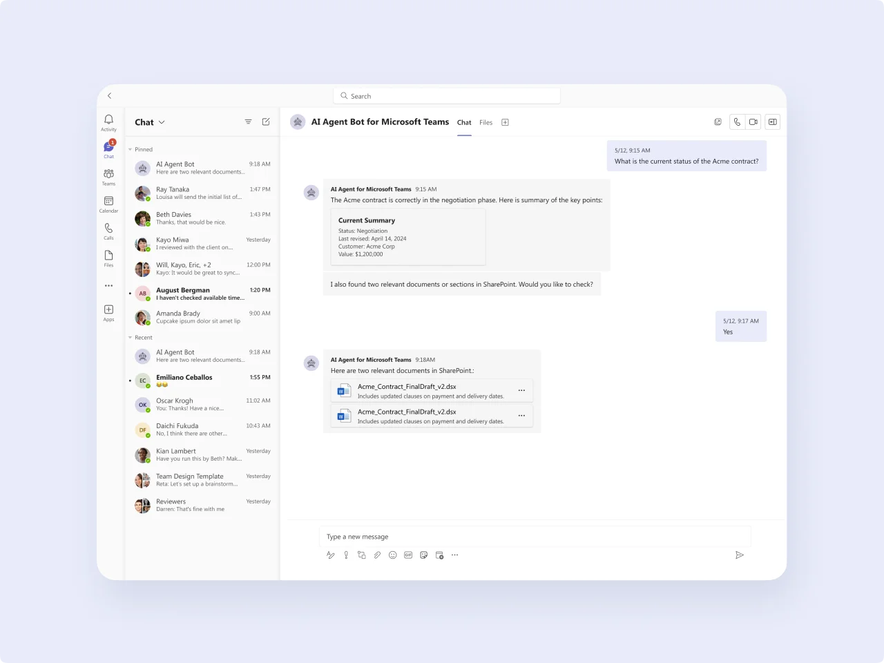 Implementation of a Bot Agent in Microsoft Teams