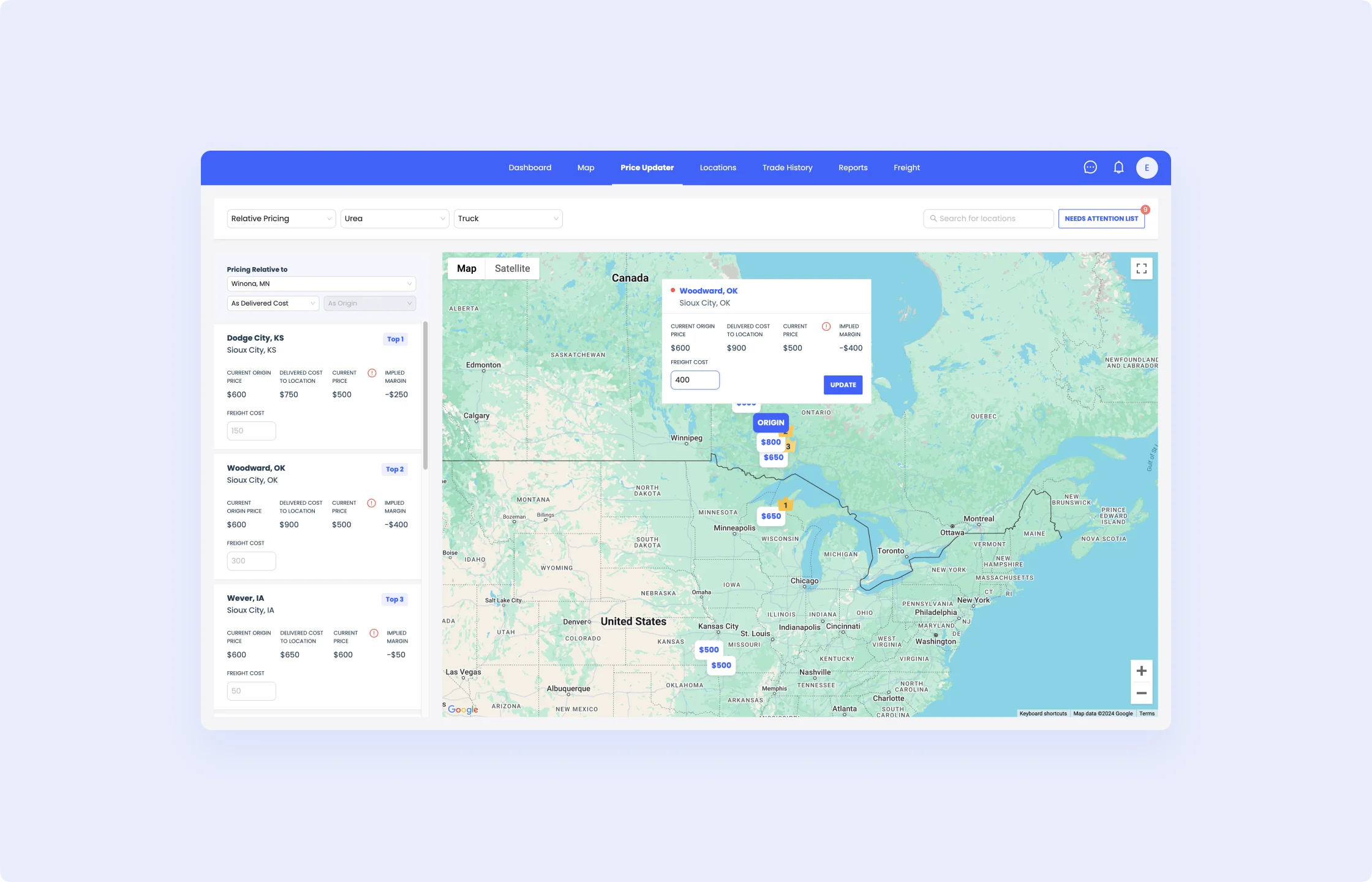 Customizable maps of commodity offers