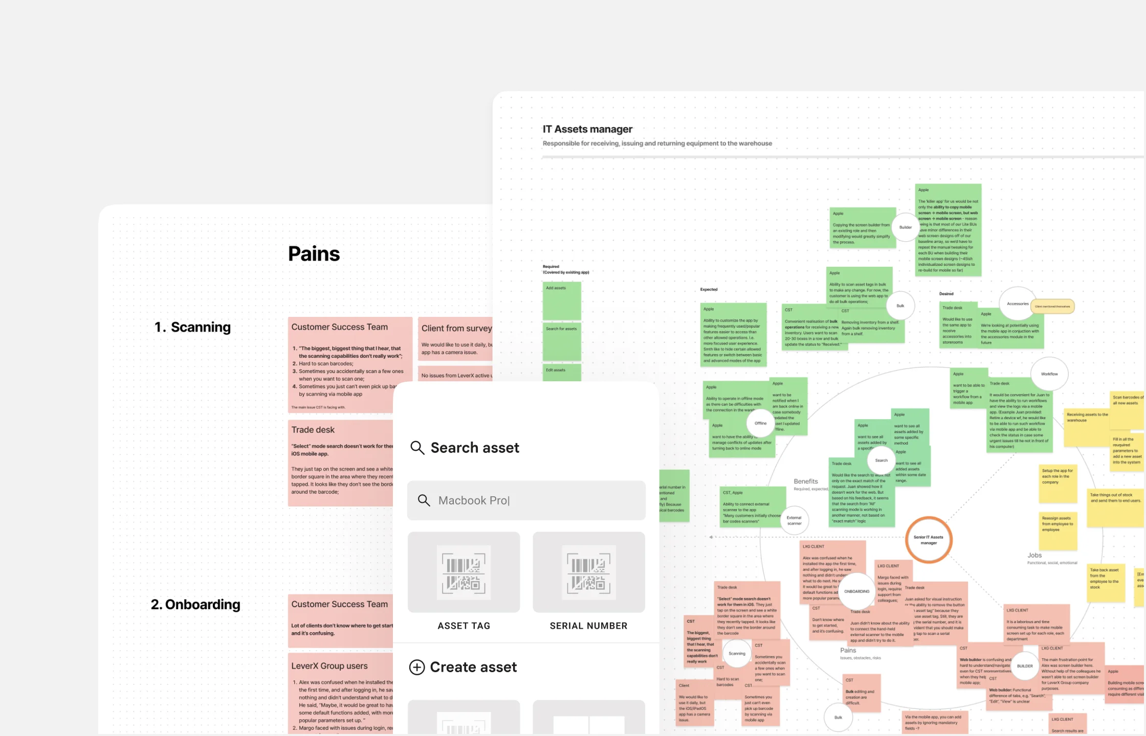 Low-fidelity wireframe and feedback organized through a Value Proposition Canvas