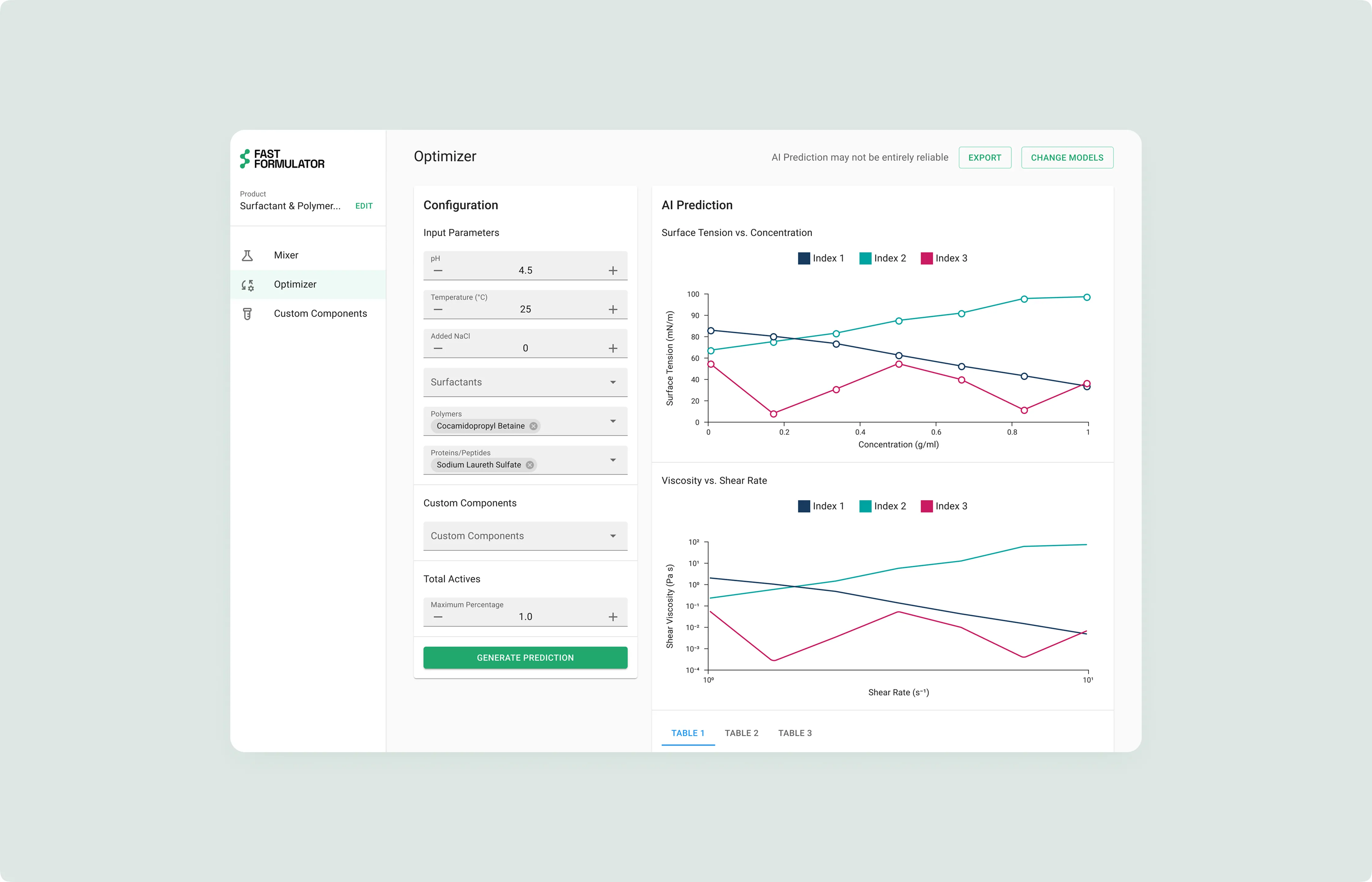 Optimizer tab