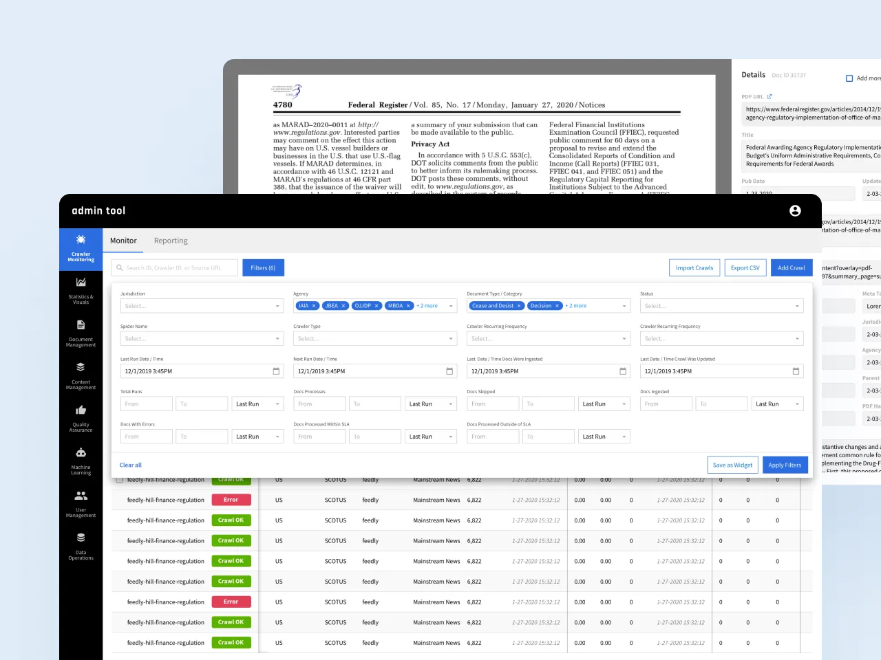 Regulatory Compliance Management System Development - Admin Panel and Web Crawler