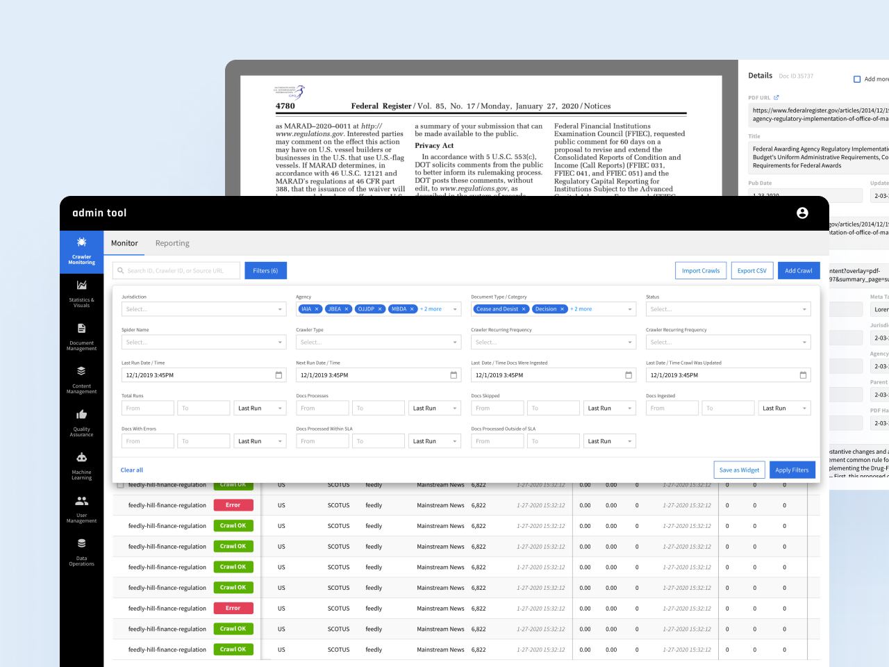 Regulatory Compliance Management System Development - Admin Panel and Web Crawler